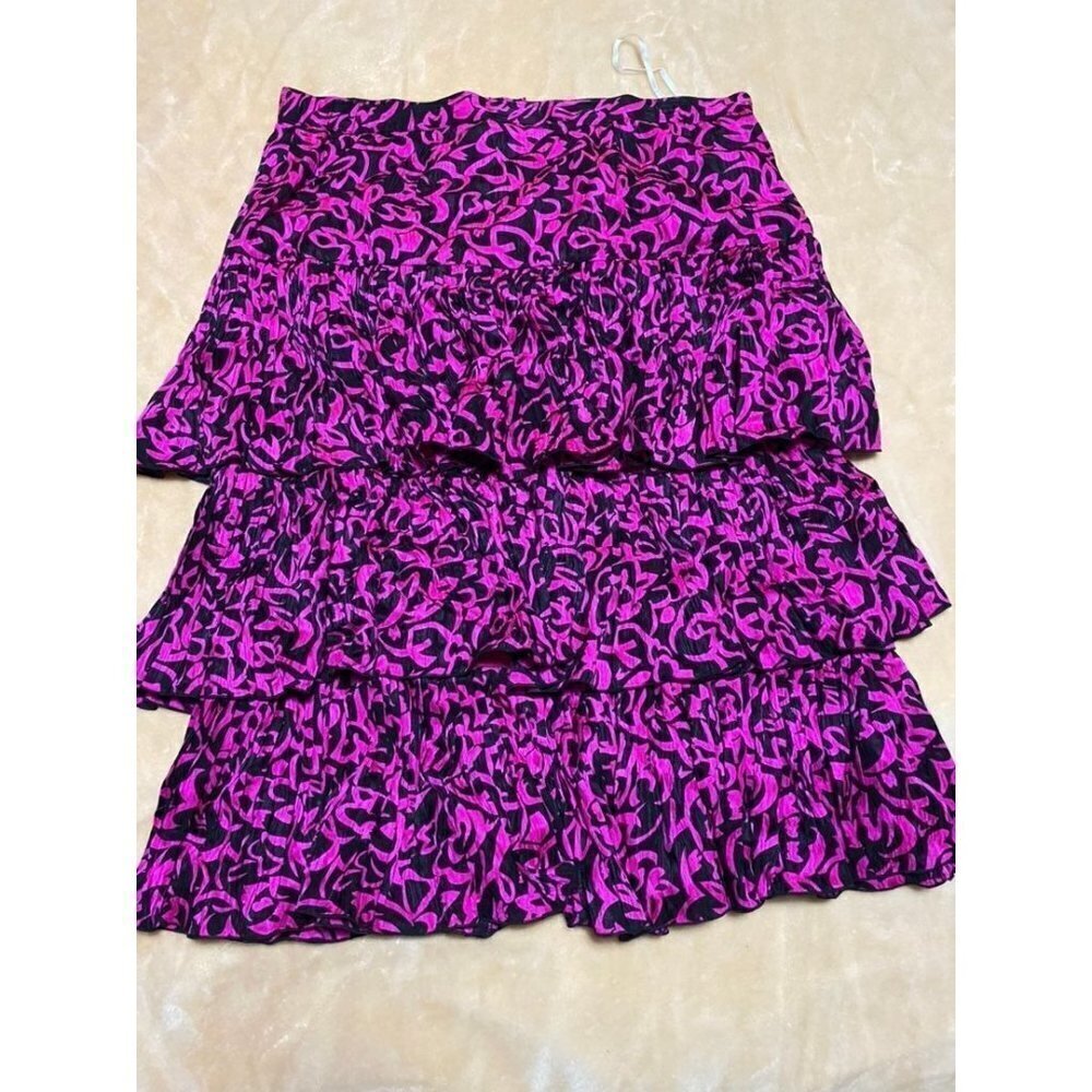Vintage Fuchsia Pink Silk 3 Layered Ruffle Midi Skirt y2k retro M